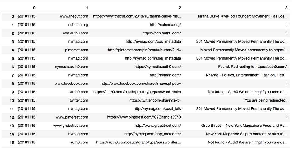 Screenshot of the dataframe